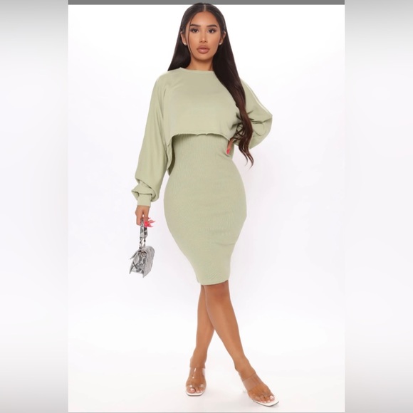 Brand New Fashion Nova Sage Dress w/Crop Top - Picture 1 of 1